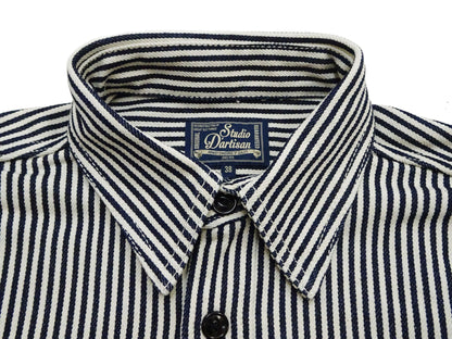 Studio D'artisan Men's 14 oz. Heavyweight Hickory Stripe Long Sleeve Work Shirt, 100% Cotton, Made in Japan (SDA D5335H)