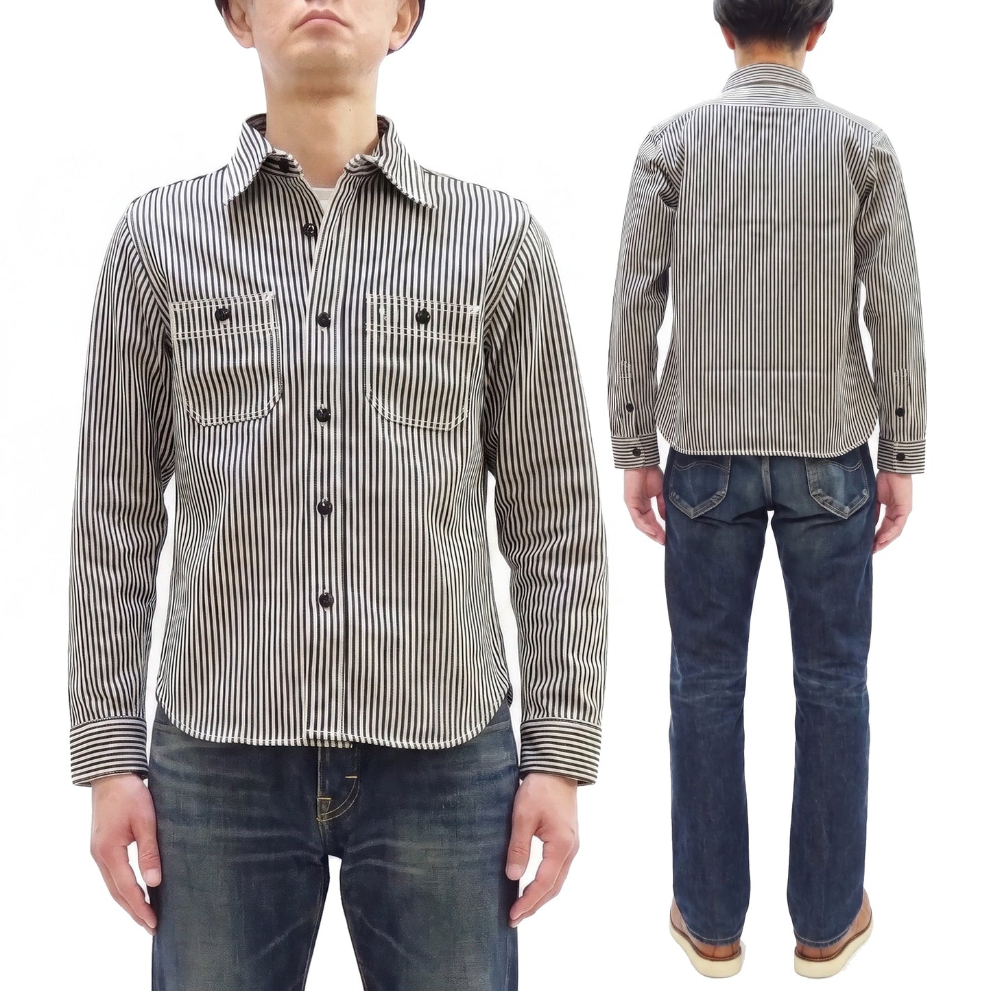 Studio D'artisan Men's 14 oz. Heavyweight Hickory Stripe Long Sleeve Work Shirt, 100% Cotton, Made in Japan (SDA D5335H)