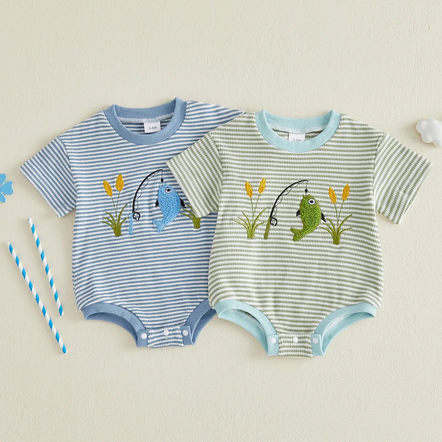 LET'S GO FISHING Striped Onesie