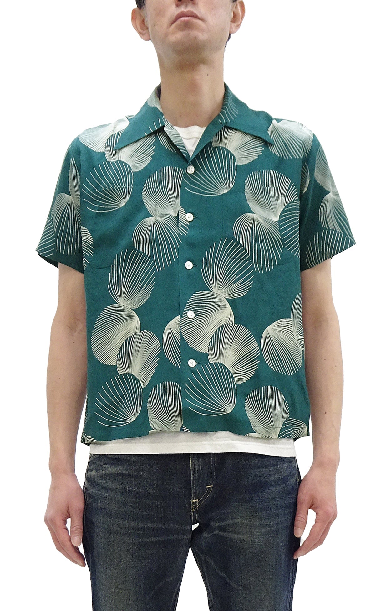 Duke Kahanamoku Hawaiian Shirt Men's 1950s Duke's Shell Reproduction Short-Sleeve Aloha Shirt DK39450 145 Green