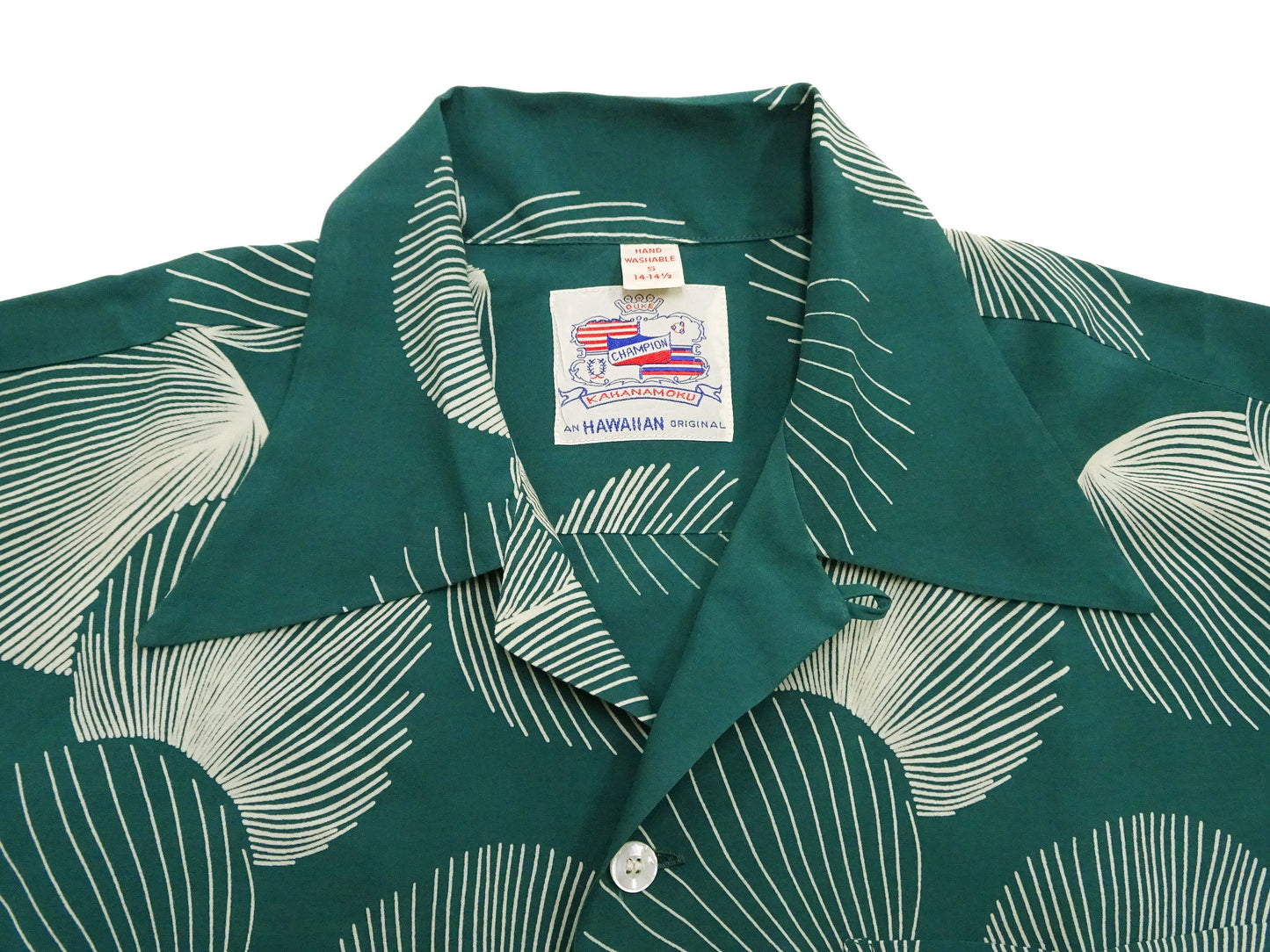 Duke Kahanamoku Hawaiian Shirt Men's 1950s Duke's Shell Reproduction Short-Sleeve Aloha Shirt DK39450 145 Green