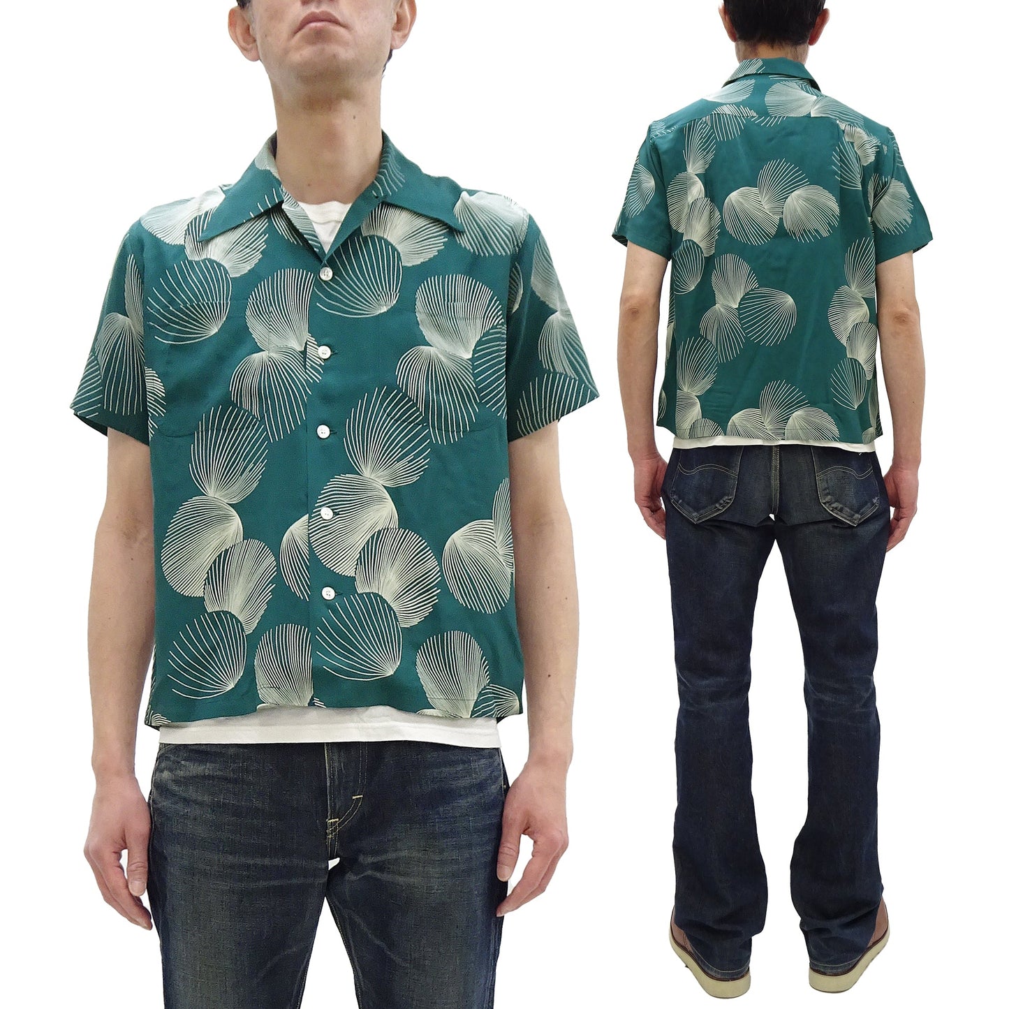 Duke Kahanamoku Hawaiian Shirt Men's 1950s Duke's Shell Reproduction Short-Sleeve Aloha Shirt DK39450 145 Green