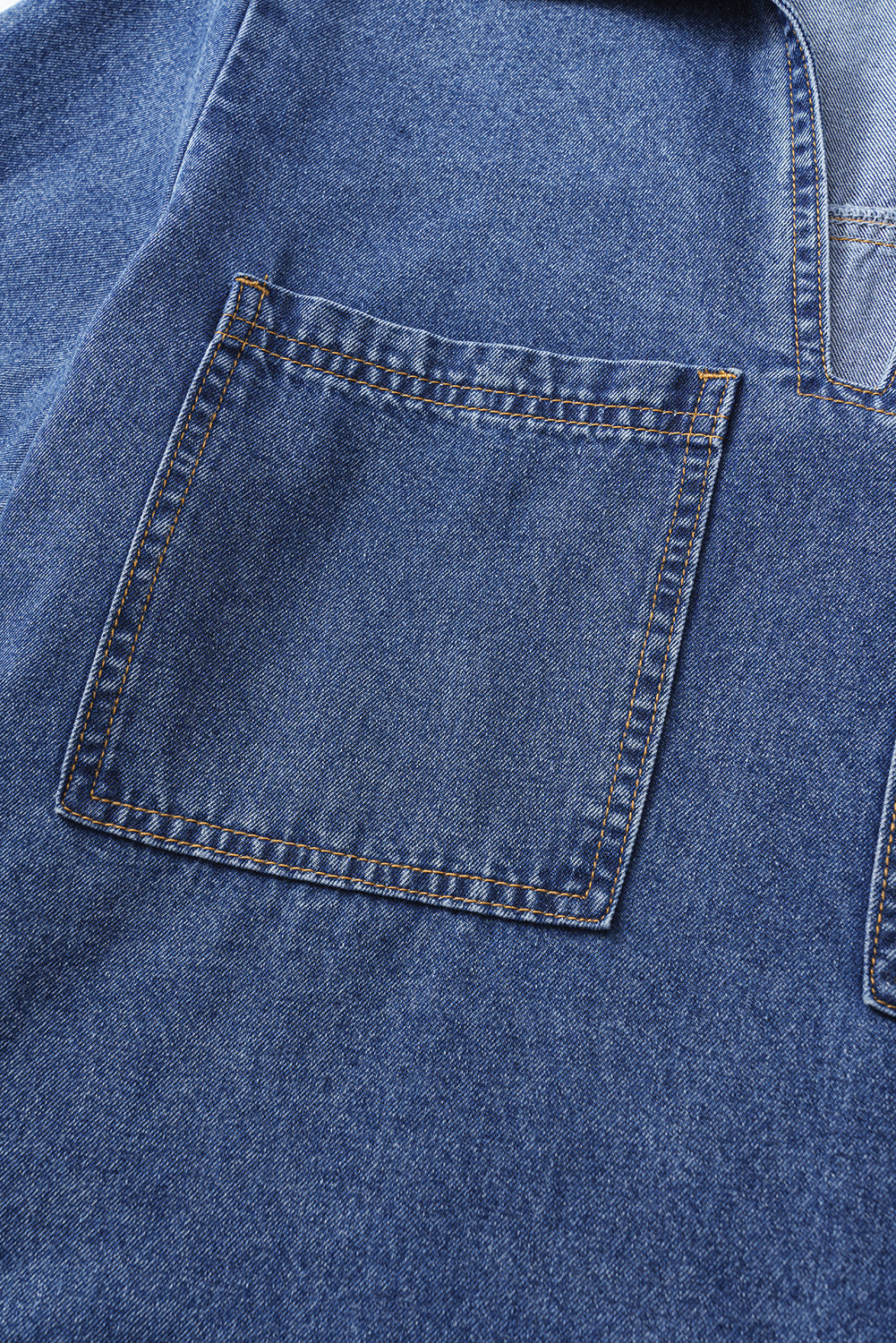 Blue Short Sleeve Collared Chest Pocket Denim Mini Dress