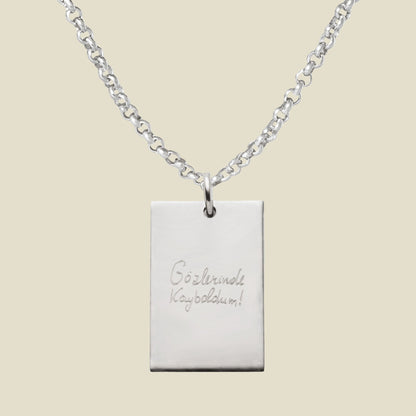 Engraved Handwriting Rolo Rectangle Necklace
