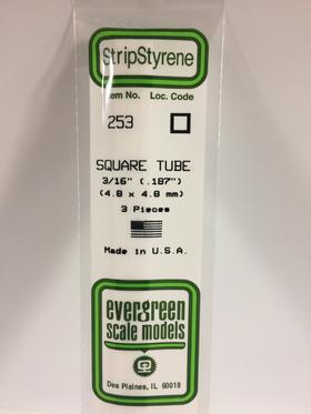 Evergreen Square Tube .188" - Opaque White Polystyrene - #253