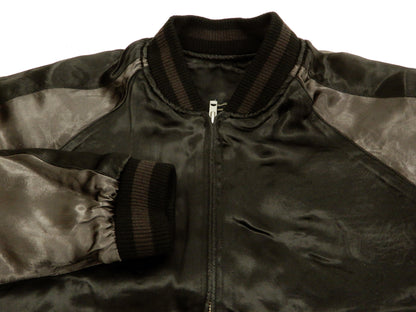 Satori Script Men's Japanese Souvenir Jacket Koi Fish Carp Sukajan GSJR-023 Black/Charcoal-Gray