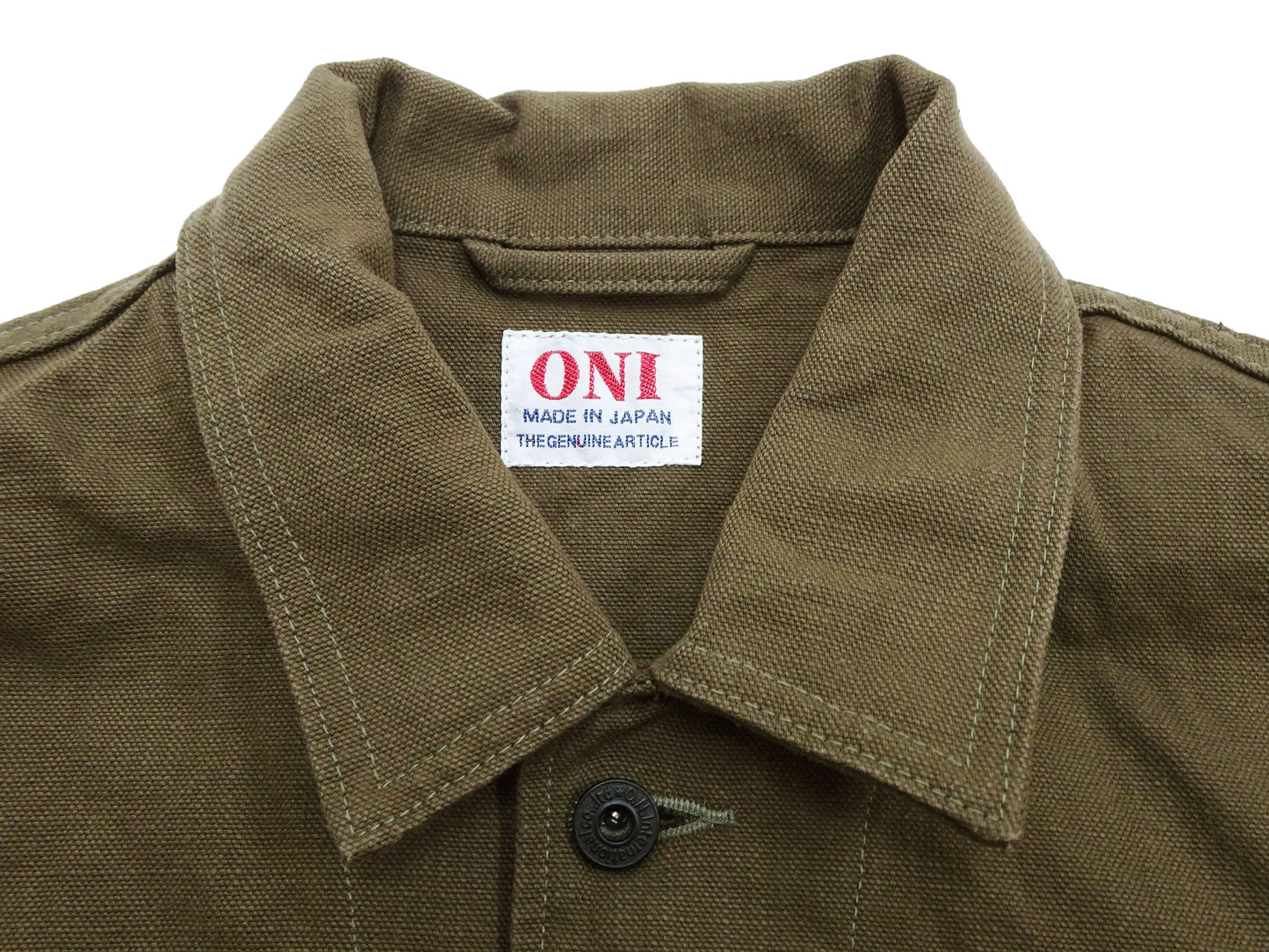Oni Denim Chore Coat ONI-03100-HOX Men's Casual Modern-Fit Sulfur-Dyed Cotton Slub Oxford Weave Work Jacket Olive-Green One-Wash
