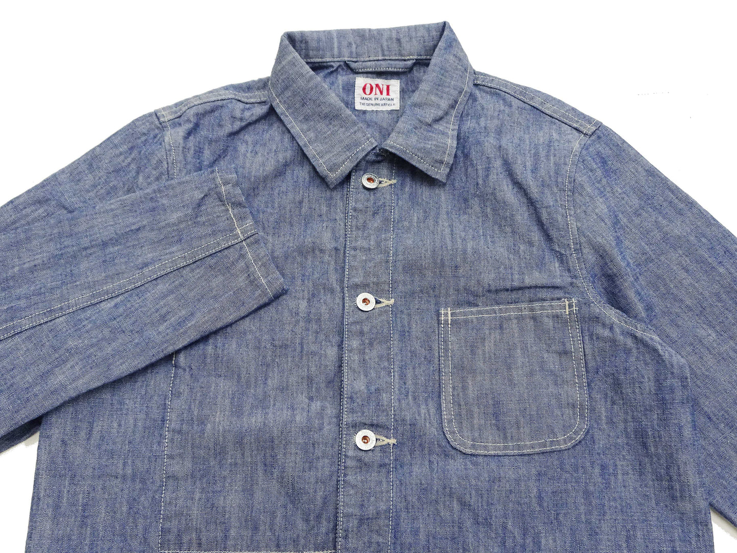 ONI Denim Men's 13oz Japanese Blue Chambray Jacket - Modern Work Chore Coat Style, ONI-03501-SHVCH One-Wash
