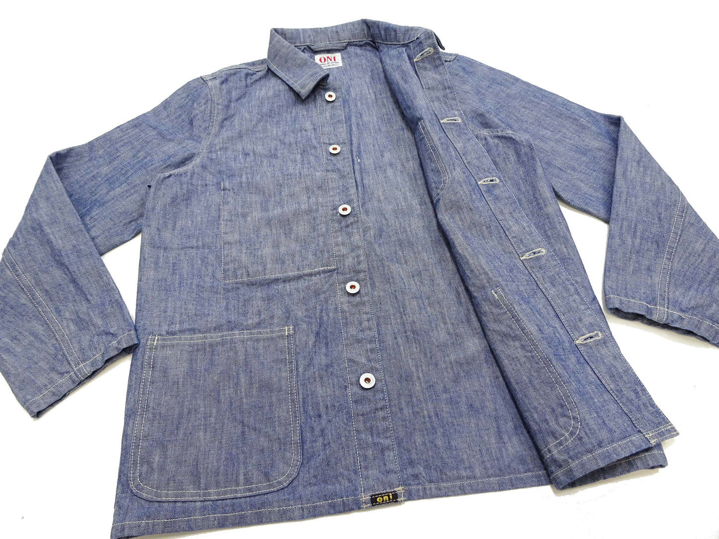 ONI Denim Men's 13oz Japanese Blue Chambray Jacket - Modern Work Chore Coat Style, ONI-03501-SHVCH One-Wash