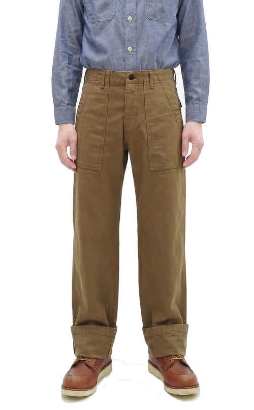 ONI Denim Men's Brown-Khaki Sulfur-Dyed Heavy Oxford Work Pants Relaxed Straight Fit Button Fly Trousers Made in Japan (ONI-207HOX-BRK)