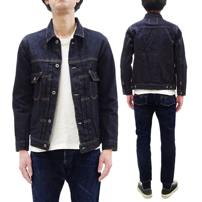 Oni Denim Jacket ONI-02516P Men's Casual Modern-Fit 15 Oz. Low-Tension Selvedge Denim Type II Style Jean Jacket Deep-Indigo One-Wash