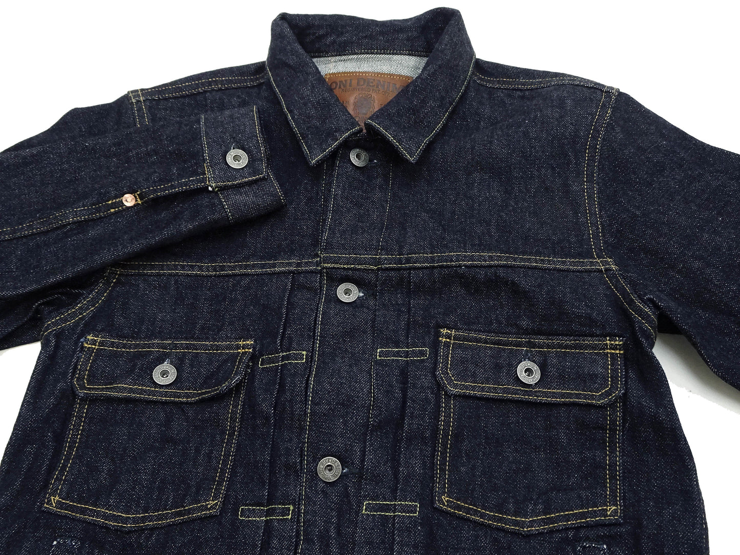 Oni Denim Jacket ONI-02516P Men's Casual Modern-Fit 15 Oz. Low-Tension Selvedge Denim Type II Style Jean Jacket Deep-Indigo One-Wash