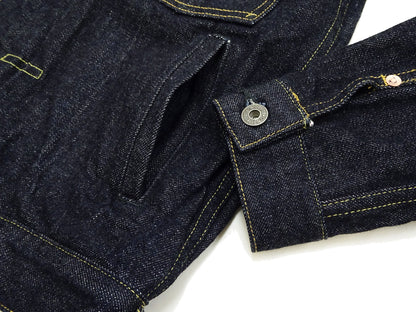 Oni Denim Jacket ONI-02516P Men's Casual Modern-Fit 15 Oz. Low-Tension Selvedge Denim Type II Style Jean Jacket Deep-Indigo One-Wash