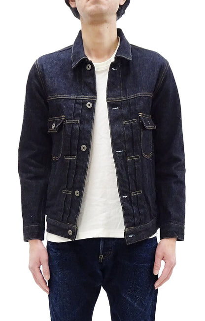 Oni Denim Jacket ONI-02516P Men's Casual Modern-Fit 15 Oz. Low-Tension Selvedge Denim Type II Style Jean Jacket Deep-Indigo One-Wash