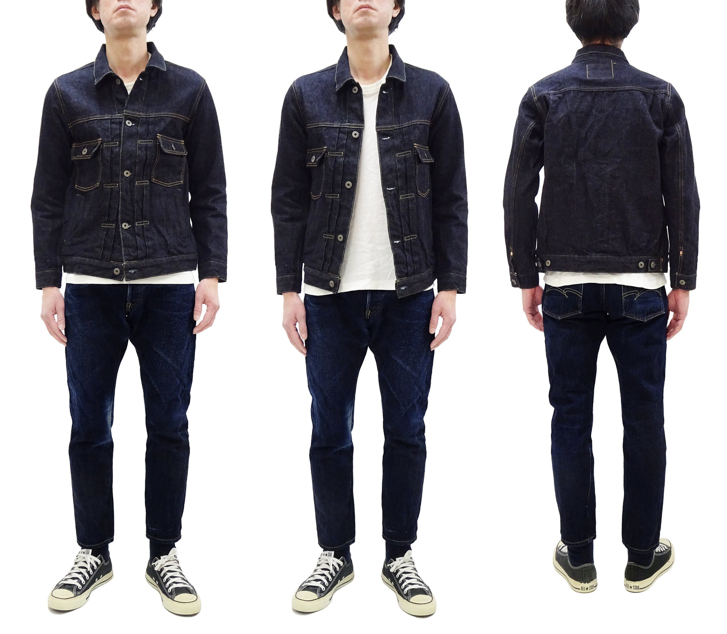 Oni Denim Jacket ONI-02516P Men's Casual Modern-Fit 15 Oz. Low-Tension Selvedge Denim Type II Style Jean Jacket Deep-Indigo One-Wash