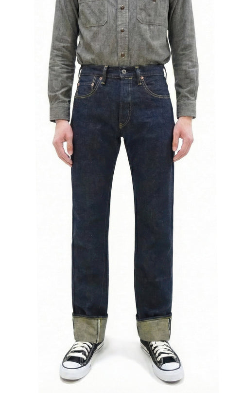 ONI Denim Men's 15oz Selvedge Jeans - Old-Style Spun Yarn & Shuttle-Loom Woven Denim, Regular Straight Fit, Button Fly, Indigo One Wash, Made in Japan (ONI270-Ishikawadai)
