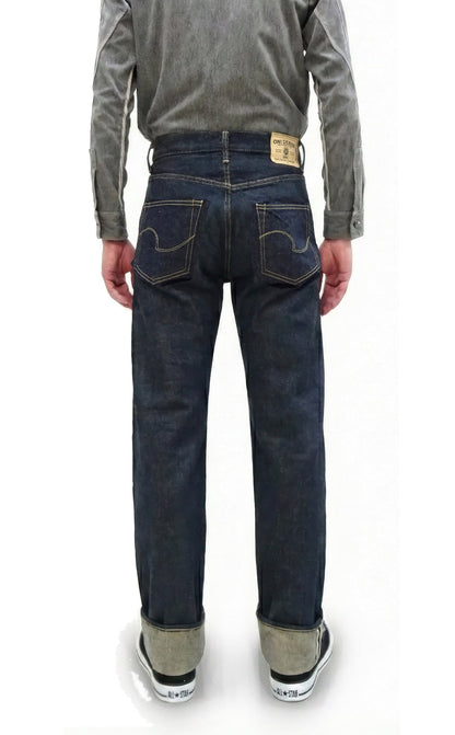 ONI Denim Men's 15oz Selvedge Jeans - Old-Style Spun Yarn & Shuttle-Loom Woven Denim, Regular Straight Fit, Button Fly, Indigo One Wash, Made in Japan (ONI270-Ishikawadai)