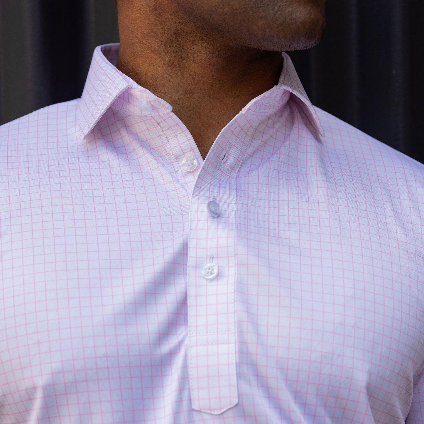 Semi-Spread Collar Polo Thin Pink Check