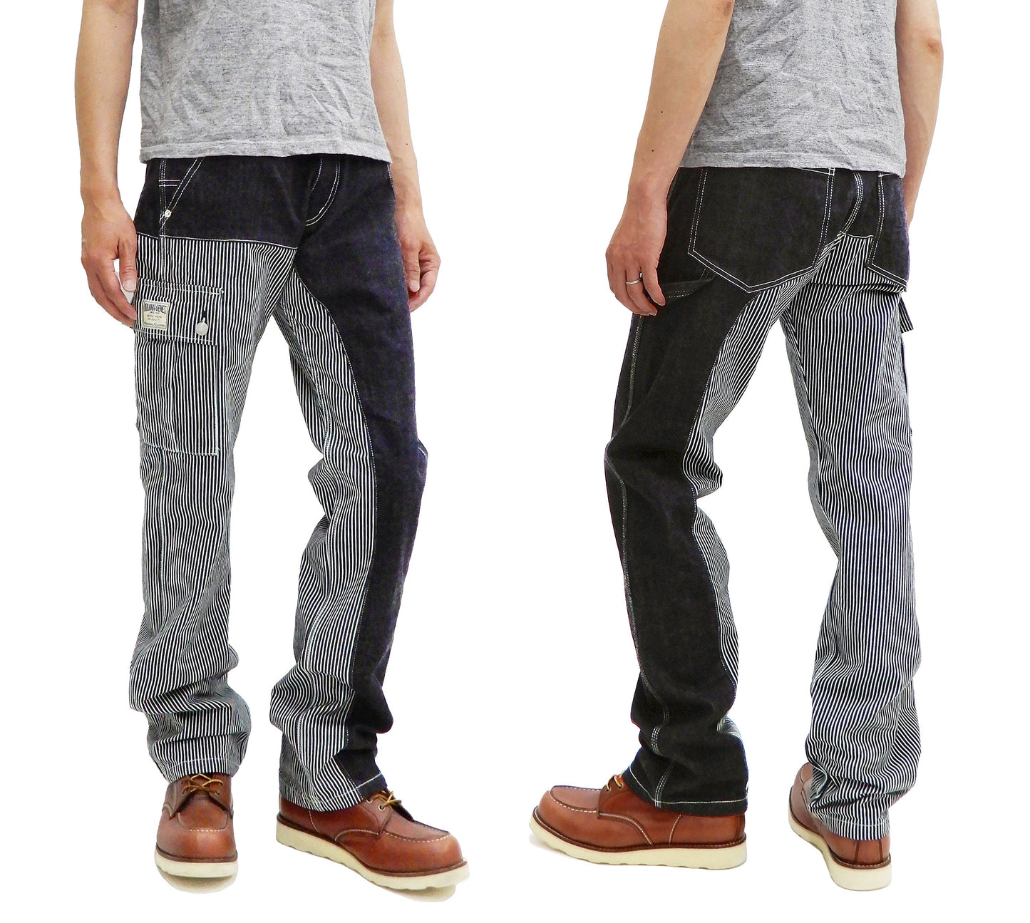 Kojima Genes Two Tone Panel Pants Men's Denim x Hickory Asymmetrical Contrast Panel Work Pants rnb1117 RNB-1117