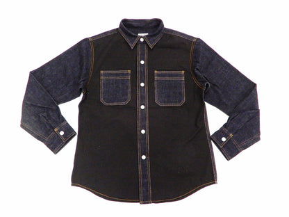 Kojima Genes Contrast Panel Shirt Men's Long Sleeve Two Tone Button Up Shirt rnb2081 RNB-2081 Black Duck Canvas/Indigo Denim