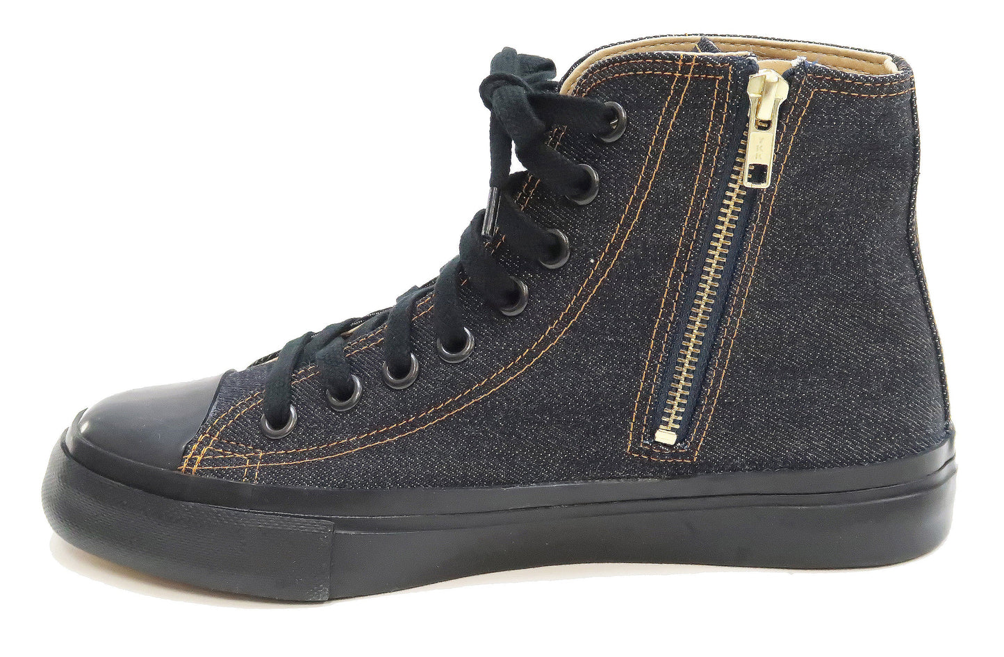 Kojima Genes High Top Denim Sneakers Men's Side Zip Jean Shoes RNB-8003 rnb8003 Deep Blue Indigo