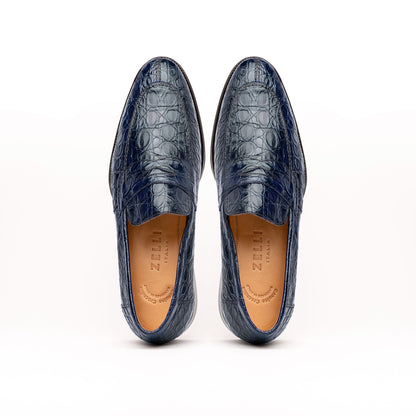 11-201-NVY ROMA Crocodile Penny Loafer, Navy
