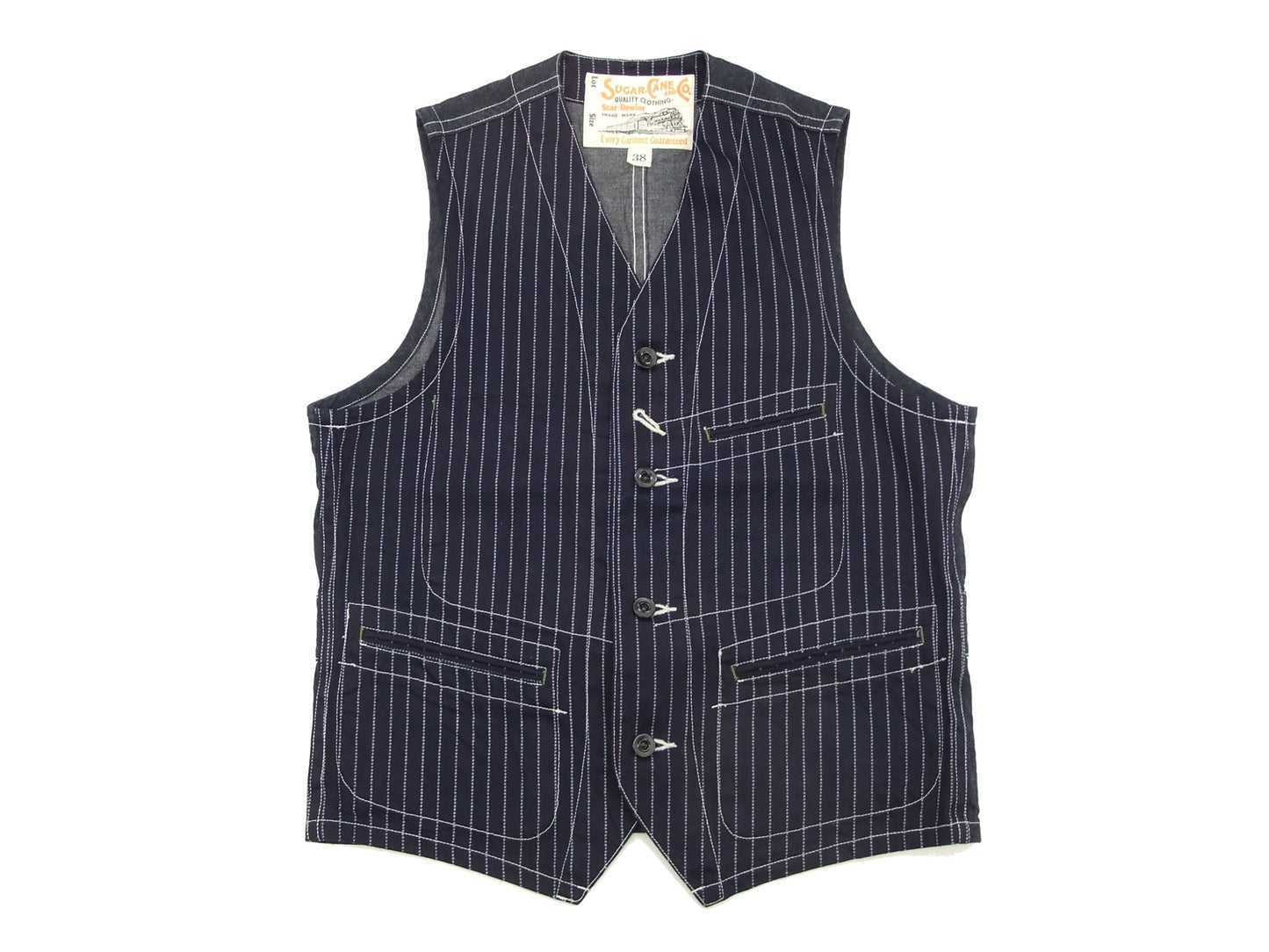 Sugar Cane Vest Men's Casual Indigo Wabash Stripe Work Vest Waistcoat SC12654