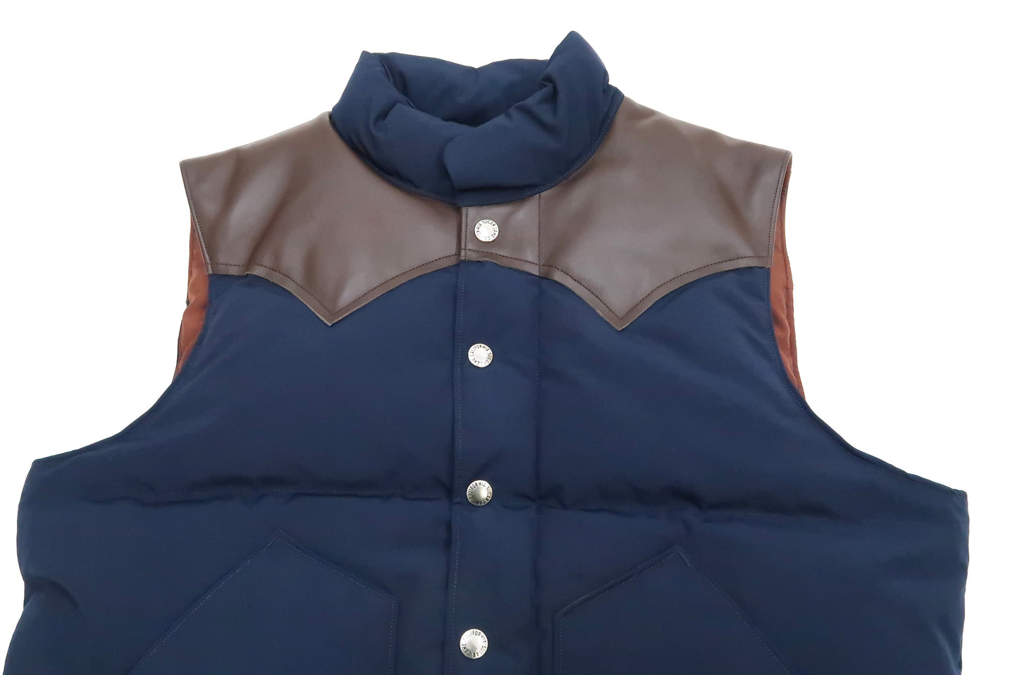 Sugar Cane Down Vest with Leather Yoke Panel Men's Winter Outerwear Vest SC15222 128 Navy-Blue/Brown