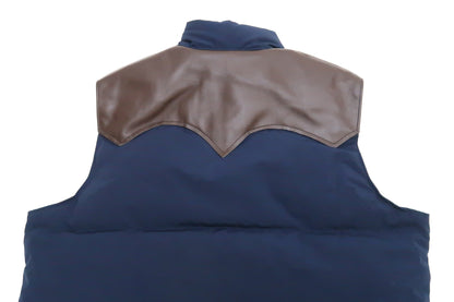 Sugar Cane Down Vest with Leather Yoke Panel Men's Winter Outerwear Vest SC15222 128 Navy-Blue/Brown