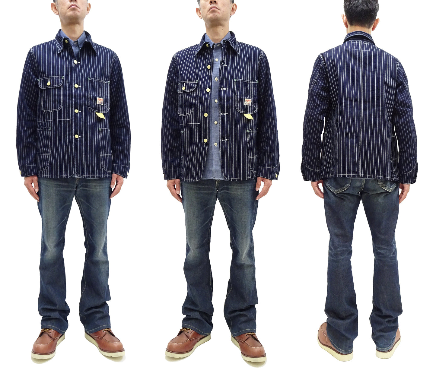 Sugar Cane Jacket SC15658 Men's Casual 9oz. WAbash Stripe Work Coat Chore Coat Indigo One-Wash