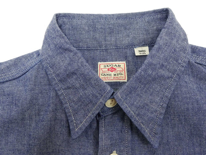 Sugar Cane Chambray Shirt Men's Lightweight Long Sleeve Button Up Plain Work Shirt SC27850 421 Blue