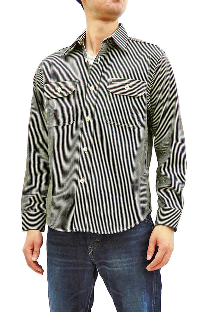 Sugar Cane Hickory Stripe Work Shirt Men's Casual Long Sleeve Button Up Shirt SC27853 Black