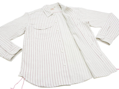 Sugar Cane Shirt Men's Vertical Striped Long Sleeve Button Up Shirt Coke Stripe Work Shirt SC28652 105 Off-White
