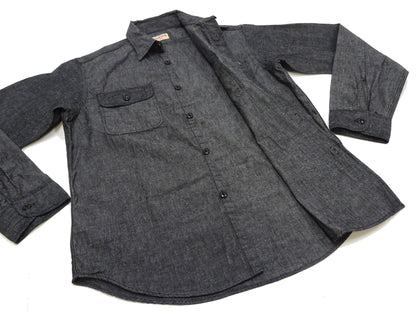 Sugar Cane Chambray Shirt Men's Lightweight Long Sleeve Button Up Plain Work Shirt SC29159 411 Black