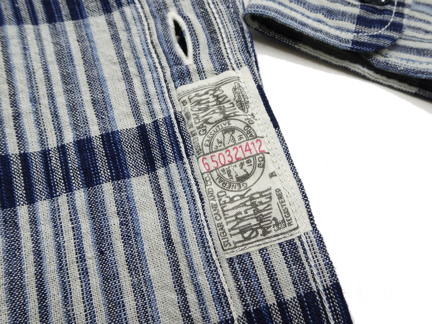 Sugar Cane Men's Indigo Plaid Long-Sleeve Work Shirt - Fiction Romance Collection - 100% Cotton, Inspired by Traditional Japanese Kimono Fabric, Made in Japan (SC29591 401A Off White)