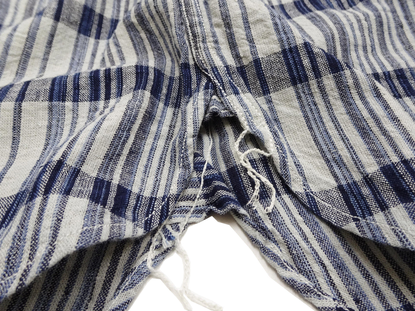 Sugar Cane Men's Indigo Plaid Long-Sleeve Work Shirt - Fiction Romance Collection - 100% Cotton, Inspired by Traditional Japanese Kimono Fabric, Made in Japan (SC29591 401A Off White)