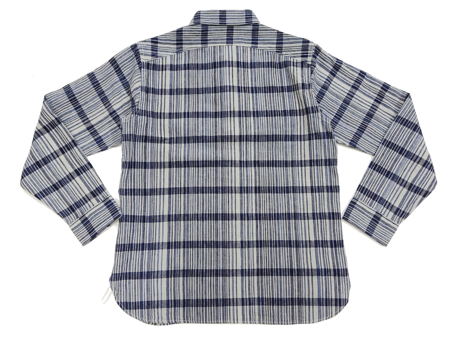Sugar Cane Men's Indigo Plaid Long-Sleeve Work Shirt - Fiction Romance Collection - 100% Cotton, Inspired by Traditional Japanese Kimono Fabric, Made in Japan (SC29591 401A Off White)