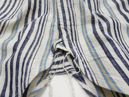Sugar Cane Men's Indigo Vertical Multi-Stripe Long-Sleeve Work Shirt - Fiction Romance Collection - 100% Cotton, Inspired by Traditional Japanese Kimono Fabric, Made in Japan (SC29592 401A Off White)