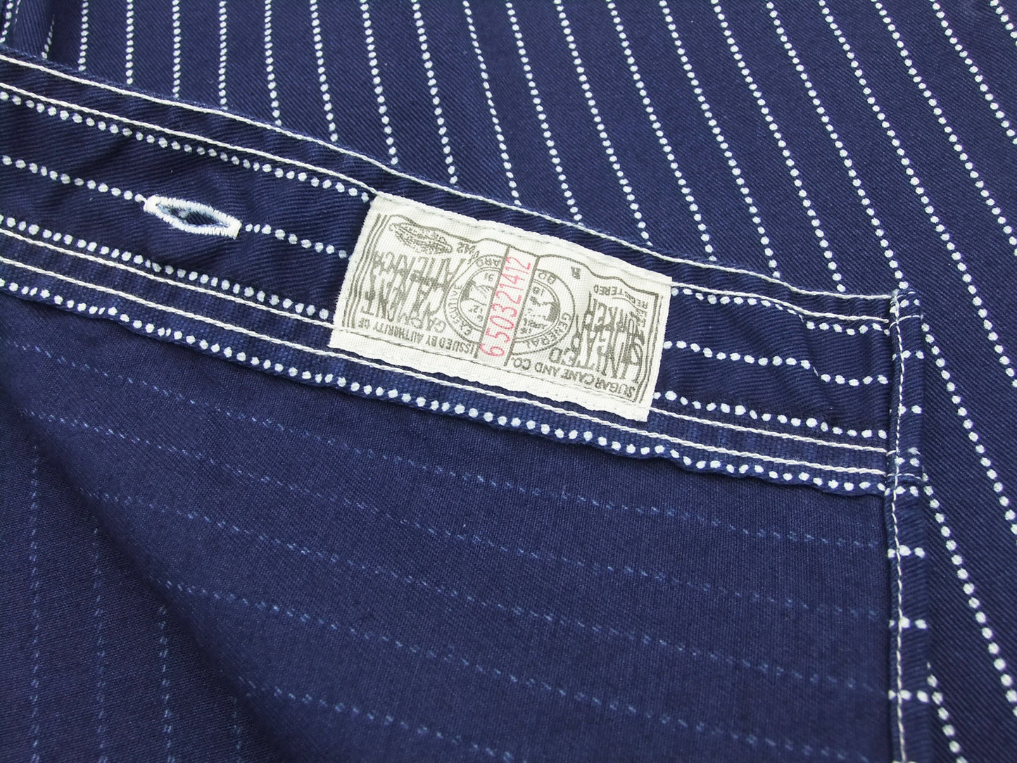 Sugar Cane Men's Short Sleeve Indigo Wabash Stripe Work Shirt, 8.5 oz Cotton Twill, One-Wash, Made in Japan (Fiction Romance SC36267 421A)