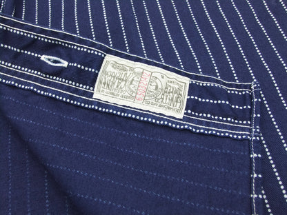 Sugar Cane Men's Short Sleeve Indigo Wabash Stripe Work Shirt, 8.5 oz Cotton Twill, One-Wash, Made in Japan (Fiction Romance SC36267 421A)