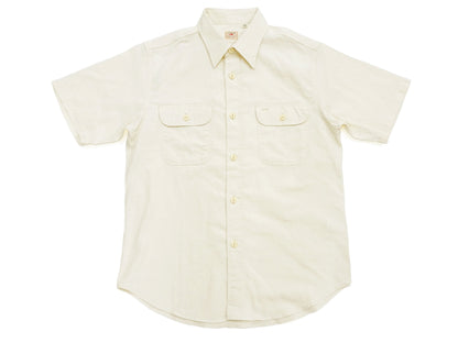 Sugar Cane Ecru Chambray Shirt Men's Casual Short Sleeve Plain Button Up Work Shirt SC37942 401 Ecru One Wash