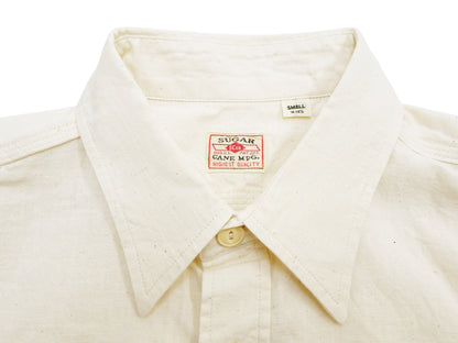 Sugar Cane Ecru Chambray Shirt Men's Casual Short Sleeve Plain Button Up Work Shirt SC37942 401 Ecru One Wash