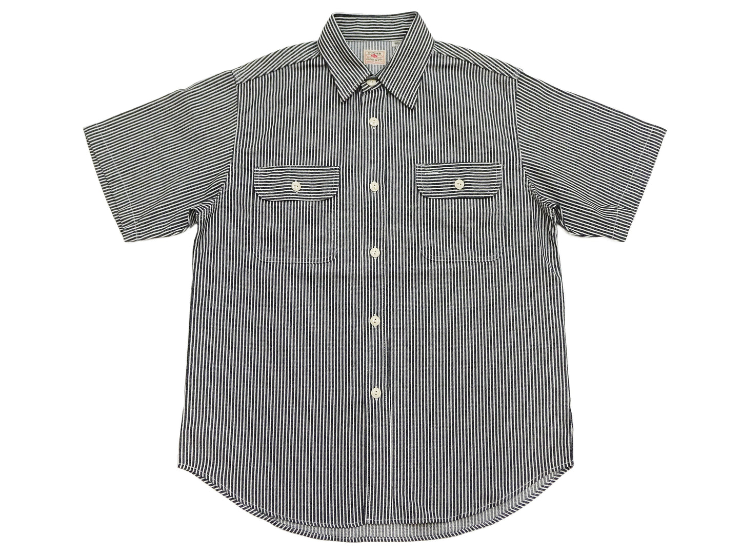 Sugar Cane Hickory Stripe Work Shirt - Men's Casual Short Sleeve Button Up Shirt SC37944 119 Black