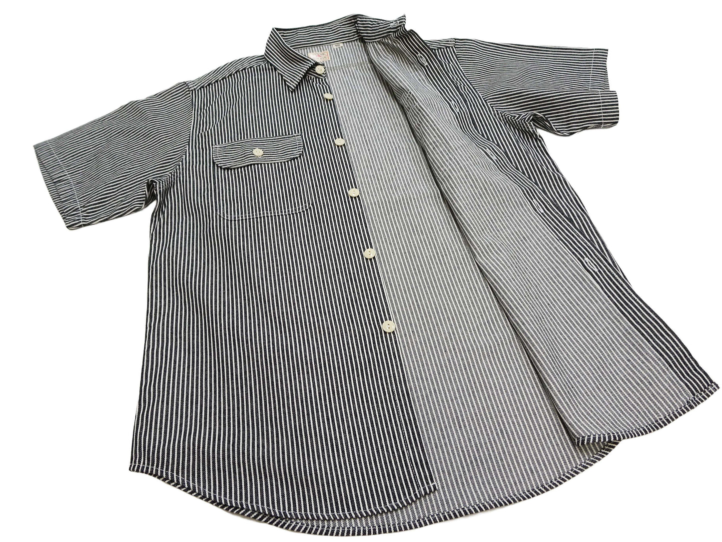 Sugar Cane Hickory Stripe Work Shirt - Men's Casual Short Sleeve Button Up Shirt SC37944 119 Black