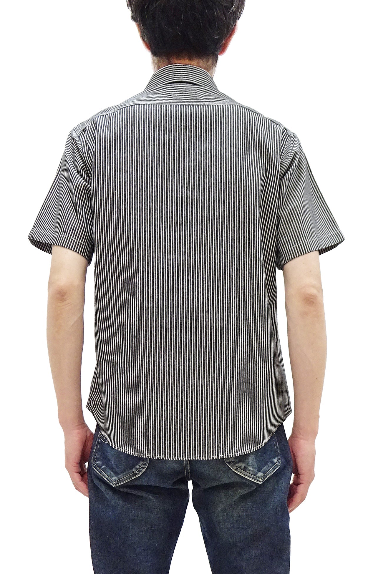 Sugar Cane Hickory Stripe Work Shirt - Men's Casual Short Sleeve Button Up Shirt SC37944 119 Black