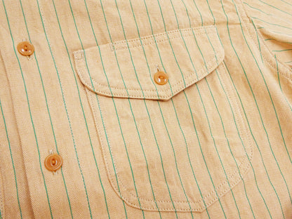 Sugar Cane Coke Stripe Work Shirt - Men's Casual Short Sleeve Pinstripe Button Up Shirt SC38699 133 Beige