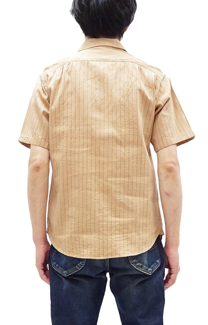 Sugar Cane Coke Stripe Work Shirt - Men's Casual Short Sleeve Pinstripe Button Up Shirt SC38699 133 Beige