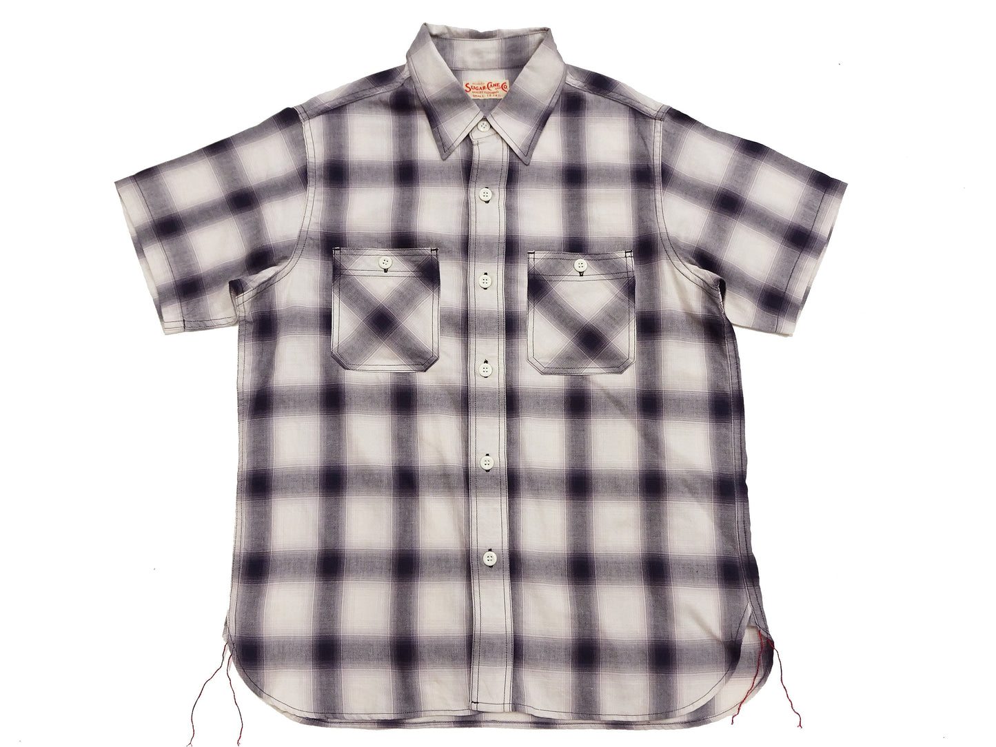 Sugar Cane Ombre Plaid Work Shirt Men's Casual Vintage-Style Short Sleeve Check Button Up Shirt SC39519 105 Off-White