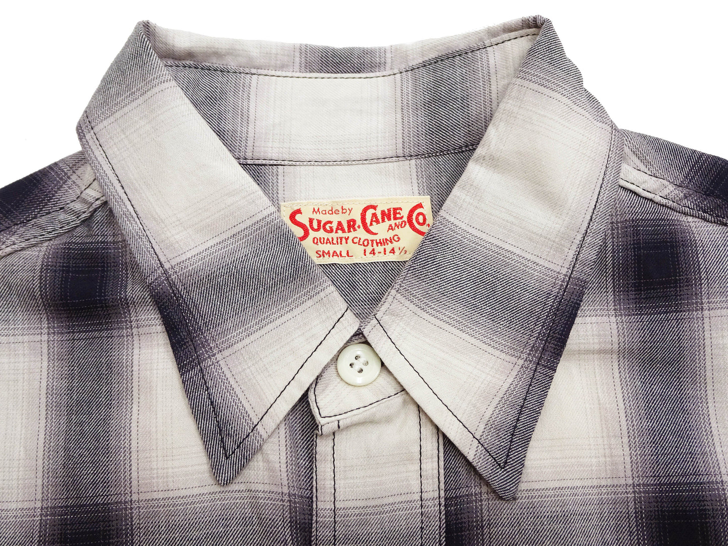 Sugar Cane Ombre Plaid Work Shirt Men's Casual Vintage-Style Short Sleeve Check Button Up Shirt SC39519 105 Off-White