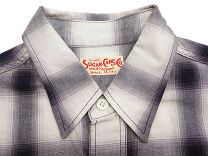 Sugar Cane Ombre Plaid Work Shirt Men's Casual Vintage-Style Short Sleeve Check Button Up Shirt SC39519 105 Off-White